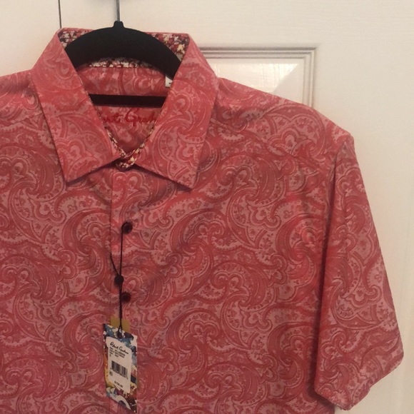 Mens Robert Graham Coral Pink Button up Short Sleeve Shirt (Size S) - Picture 2 of 8